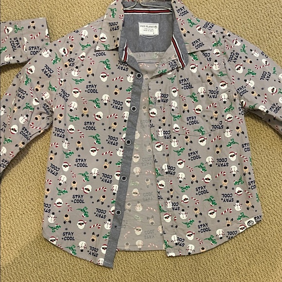 Free Planet Gray Printed Kids Button Down Shirt sz 6 - Picture 1 of 4